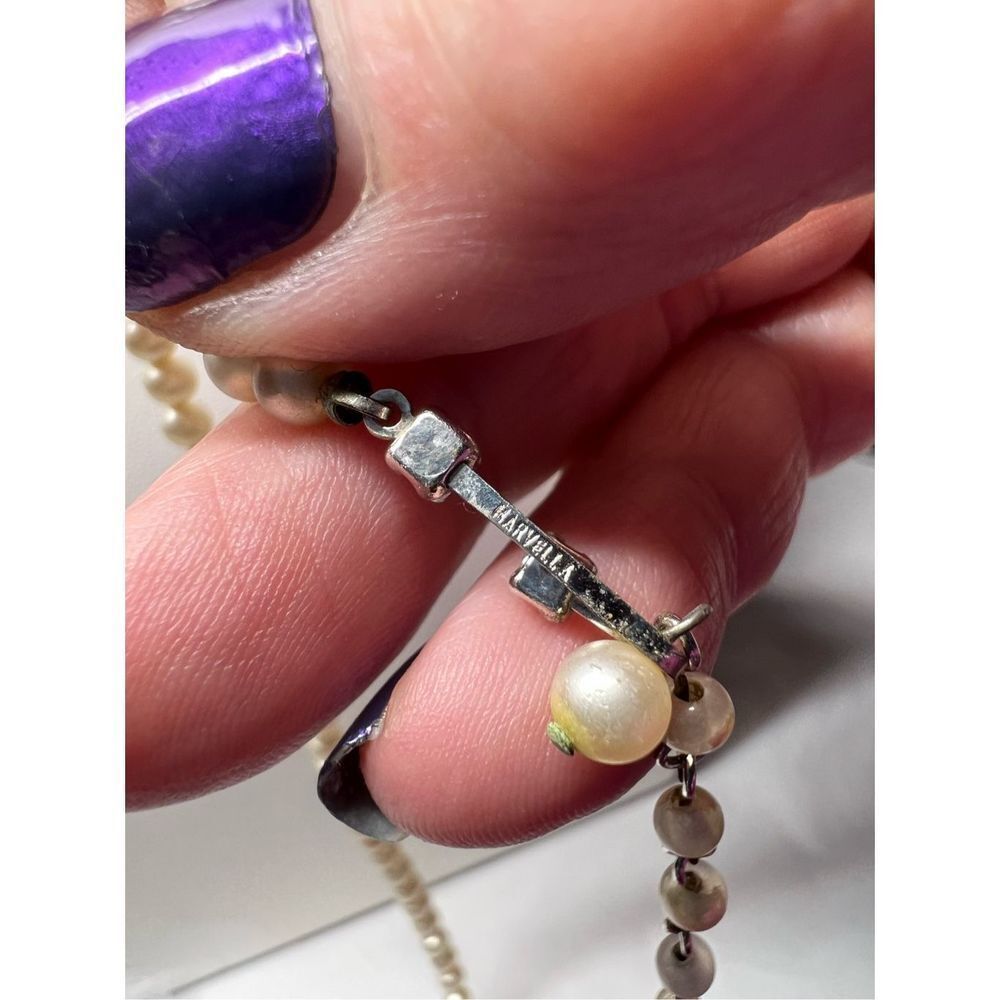 Vintage Signed‎ Marvella Faux Pearl with Rhinestone Hook Necklace - Picture 8 of 9